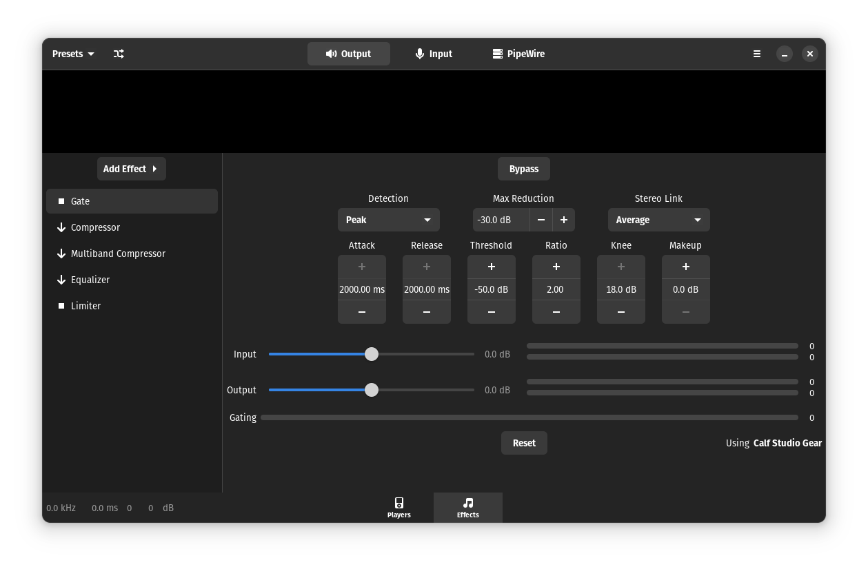 PipeWire Preset loaded with Loudness Equalizer preset Effects.