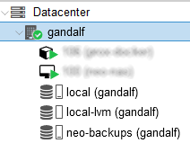 Gandalf&rsquo;s Proxmox VE with neo-incoming CIFS Storage.