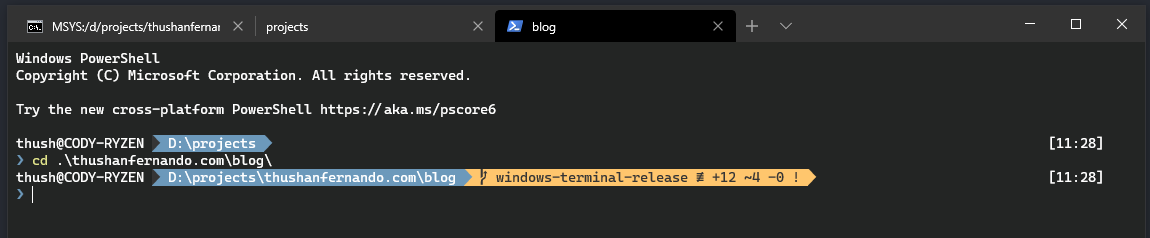 PowerShell on Windows Terminal with Oh-My-Posh &amp; Delugia Nerd font.